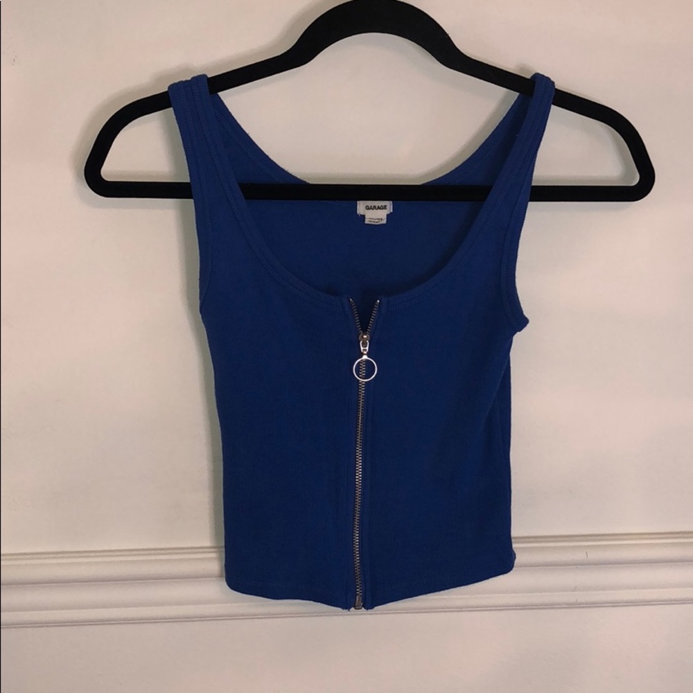 Blue zip up Garage tank top